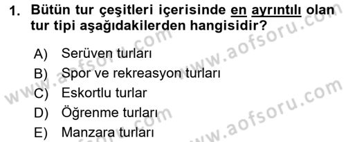 Tur Planlaması ve Yönetimi Dersi 2019 - 2020 Yılı (Vize) Ara Sınav Soruları 1. Soru