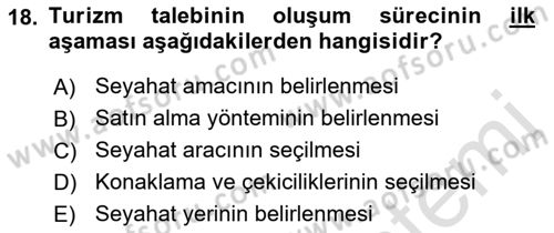 Tur Planlaması ve Yönetimi Dersi 2019 - 2020 Yılı (Vize) Ara Sınav Soruları 18. Soru