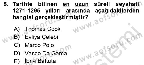 Tur Planlaması ve Yönetimi Dersi 2019 - 2020 Yılı (Vize) Ara Sınav Soruları 5. Soru
