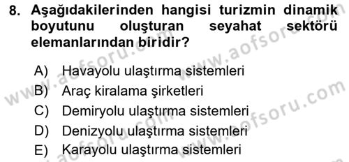 Tur Planlaması ve Yönetimi Dersi 2019 - 2020 Yılı (Vize) Ara Sınav Soruları 8. Soru