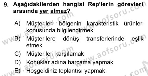 Tur Planlaması ve Yönetimi Dersi 2019 - 2020 Yılı (Vize) Ara Sınav Soruları 9. Soru