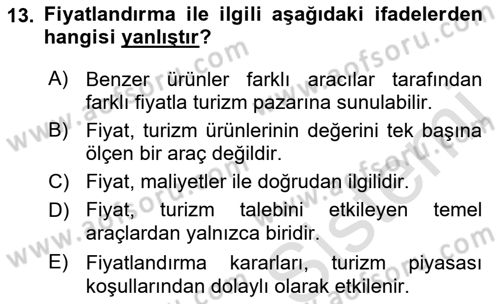 Tur Planlaması ve Yönetimi Dersi 2019 - 2020 Yılı (Final) Dönem Sonu Sınav Soruları 13. Soru