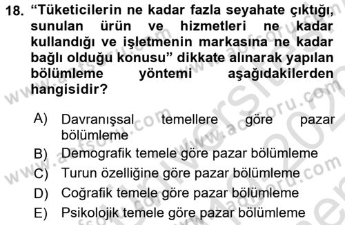 Tur Planlaması ve Yönetimi Dersi 2019 - 2020 Yılı (Final) Dönem Sonu Sınav Soruları 18. Soru