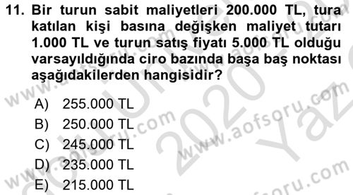 Tur Planlaması ve Yönetimi Dersi 2020 - 2021 Yılı Yaz Okulu Sınav Soruları 11. Soru