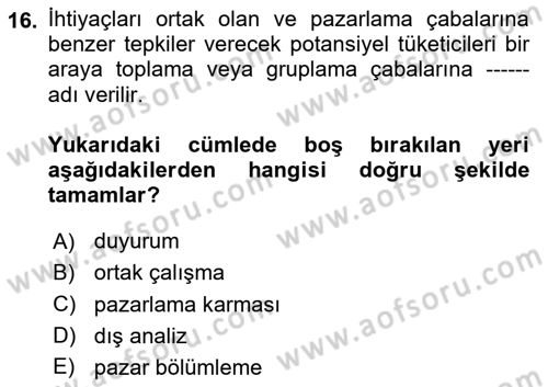 Tur Planlaması ve Yönetimi Dersi 2020 - 2021 Yılı Yaz Okulu Sınav Soruları 16. Soru
