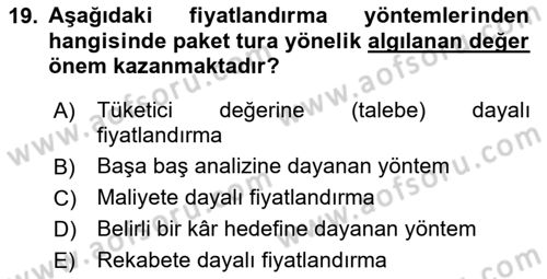 Tur Planlaması ve Yönetimi Dersi 2020 - 2021 Yılı Yaz Okulu Sınav Soruları 19. Soru