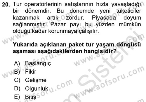 Tur Planlaması ve Yönetimi Dersi 2020 - 2021 Yılı Yaz Okulu Sınav Soruları 20. Soru