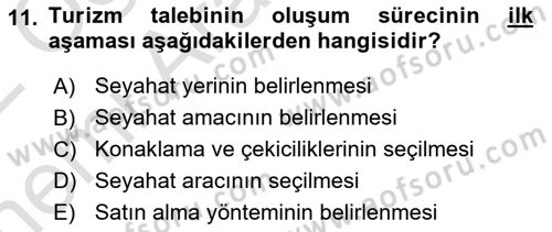 Tur Planlaması ve Yönetimi Dersi 2021 - 2022 Yılı (Vize) Ara Sınav Soruları 11. Soru