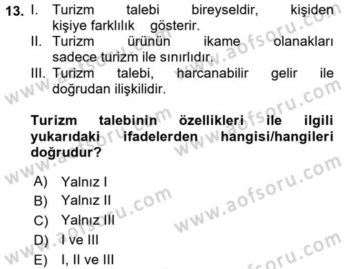 Tur Planlaması ve Yönetimi Dersi 2021 - 2022 Yılı (Vize) Ara Sınav Soruları 13. Soru