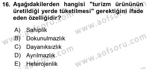 Tur Planlaması ve Yönetimi Dersi 2021 - 2022 Yılı (Vize) Ara Sınav Soruları 16. Soru