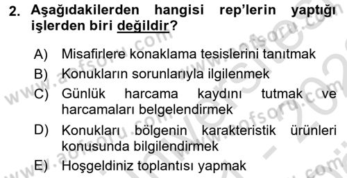 Tur Planlaması ve Yönetimi Dersi 2021 - 2022 Yılı (Vize) Ara Sınav Soruları 2. Soru