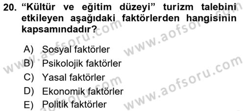 Tur Planlaması ve Yönetimi Dersi 2021 - 2022 Yılı (Vize) Ara Sınav Soruları 20. Soru