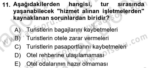 Tur Planlaması ve Yönetimi Dersi 2021 - 2022 Yılı (Final) Dönem Sonu Sınav Soruları 11. Soru