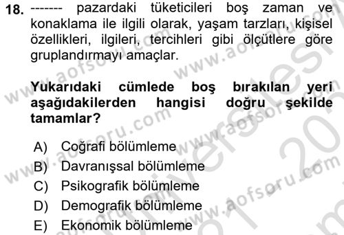 Tur Planlaması ve Yönetimi Dersi 2021 - 2022 Yılı (Final) Dönem Sonu Sınav Soruları 18. Soru