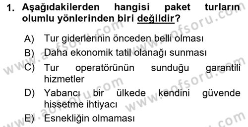 Tur Planlaması ve Yönetimi Dersi 2021 - 2022 Yılı Yaz Okulu Sınav Soruları 1. Soru
