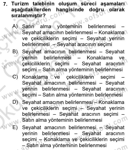 Tur Planlaması ve Yönetimi Dersi 2021 - 2022 Yılı Yaz Okulu Sınav Soruları 7. Soru