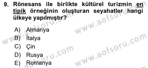 Tur Planlaması ve Yönetimi Dersi 2021 - 2022 Yılı Yaz Okulu Sınav Soruları 9. Soru