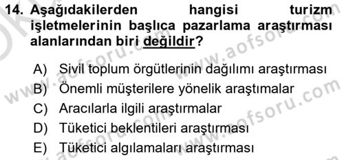 Tur Planlaması ve Yönetimi Dersi 2022 - 2023 Yılı Yaz Okulu Sınav Soruları 14. Soru