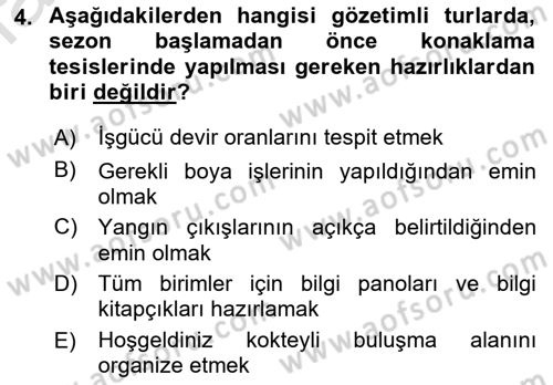 Tur Planlaması ve Yönetimi Dersi 2022 - 2023 Yılı Yaz Okulu Sınav Soruları 4. Soru