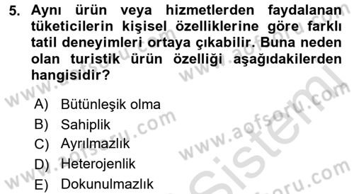 Tur Planlaması ve Yönetimi Dersi 2022 - 2023 Yılı Yaz Okulu Sınav Soruları 5. Soru