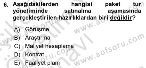 Tur Planlaması ve Yönetimi Dersi 2022 - 2023 Yılı Yaz Okulu Sınav Soruları 6. Soru