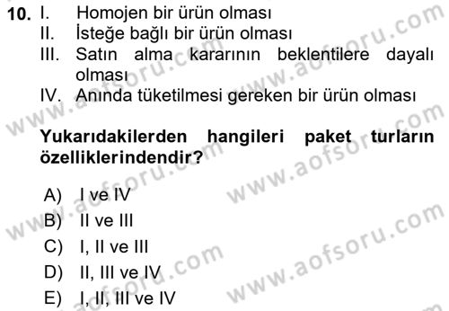 Tur Planlaması ve Yönetimi Dersi 2023 - 2024 Yılı (Vize) Ara Sınav Soruları 10. Soru