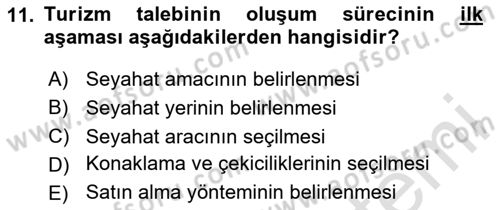 Tur Planlaması ve Yönetimi Dersi 2023 - 2024 Yılı (Vize) Ara Sınav Soruları 11. Soru