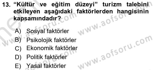 Tur Planlaması ve Yönetimi Dersi 2023 - 2024 Yılı (Vize) Ara Sınav Soruları 13. Soru
