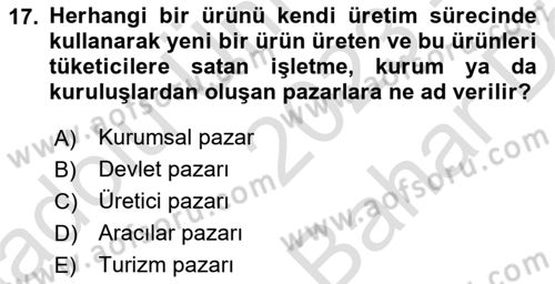 Tur Planlaması ve Yönetimi Dersi 2023 - 2024 Yılı (Vize) Ara Sınav Soruları 17. Soru
