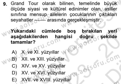 Tur Planlaması ve Yönetimi Dersi 2023 - 2024 Yılı (Vize) Ara Sınav Soruları 9. Soru