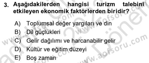 Tur Planlaması ve Yönetimi Dersi 2023 - 2024 Yılı (Final) Dönem Sonu Sınav Soruları 3. Soru