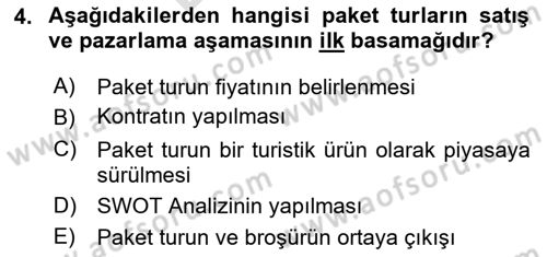 Tur Planlaması ve Yönetimi Dersi 2023 - 2024 Yılı (Final) Dönem Sonu Sınav Soruları 4. Soru