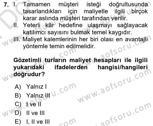 Tur Planlaması ve Yönetimi Dersi 2023 - 2024 Yılı (Final) Dönem Sonu Sınav Soruları 7. Soru