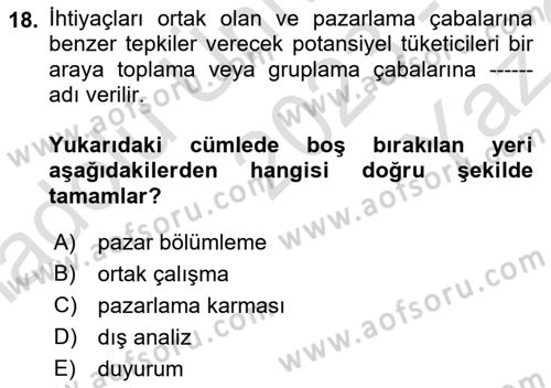 Tur Planlaması ve Yönetimi Dersi 2023 - 2024 Yılı Yaz Okulu Sınav Soruları 18. Soru