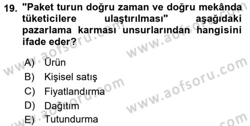 Tur Planlaması ve Yönetimi Dersi 2023 - 2024 Yılı Yaz Okulu Sınav Soruları 19. Soru