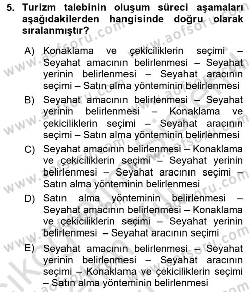 Tur Planlaması ve Yönetimi Dersi 2023 - 2024 Yılı Yaz Okulu Sınav Soruları 5. Soru
