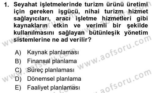 Tur Planlaması ve Yönetimi Dersi 2024 - 2025 Yılı (Vize) Ara Sınav Soruları 1. Soru