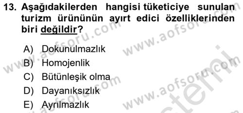 Tur Planlaması ve Yönetimi Dersi 2024 - 2025 Yılı (Vize) Ara Sınav Soruları 13. Soru