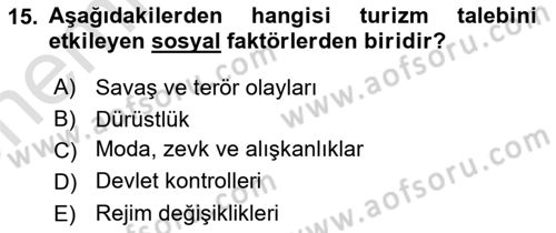 Tur Planlaması ve Yönetimi Dersi 2024 - 2025 Yılı (Vize) Ara Sınav Soruları 15. Soru