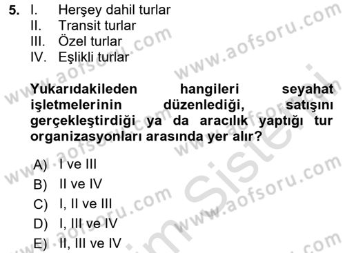 Tur Planlaması ve Yönetimi Dersi 2024 - 2025 Yılı (Vize) Ara Sınav Soruları 5. Soru