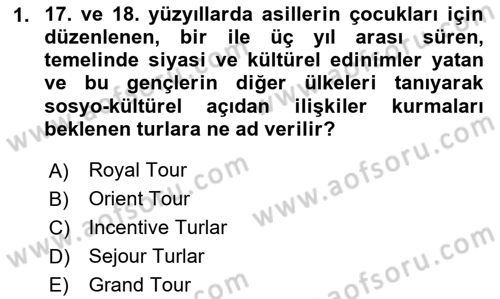 Tur Planlaması ve Yönetimi Dersi 2024 - 2025 Yılı (Final) Dönem Sonu Sınav Soruları 1. Soru