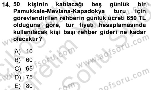 Tur Planlaması ve Yönetimi Dersi 2024 - 2025 Yılı (Final) Dönem Sonu Sınav Soruları 14. Soru