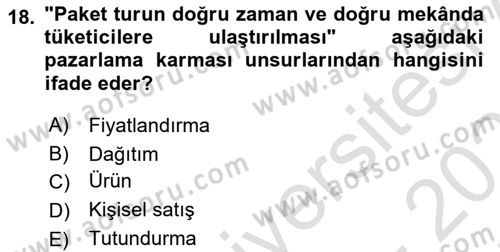 Tur Planlaması ve Yönetimi Dersi 2024 - 2025 Yılı (Final) Dönem Sonu Sınav Soruları 18. Soru