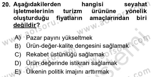 Tur Planlaması ve Yönetimi Dersi 2024 - 2025 Yılı (Final) Dönem Sonu Sınav Soruları 20. Soru