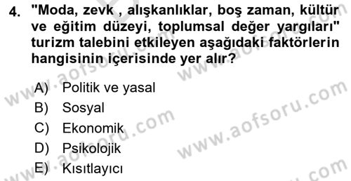 Tur Planlaması ve Yönetimi Dersi 2024 - 2025 Yılı (Final) Dönem Sonu Sınav Soruları 4. Soru