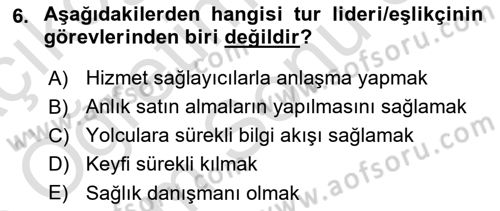 Tur Planlaması ve Yönetimi Dersi 2024 - 2025 Yılı (Final) Dönem Sonu Sınav Soruları 6. Soru