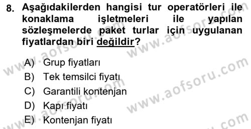 Tur Planlaması ve Yönetimi Dersi 2024 - 2025 Yılı (Final) Dönem Sonu Sınav Soruları 8. Soru