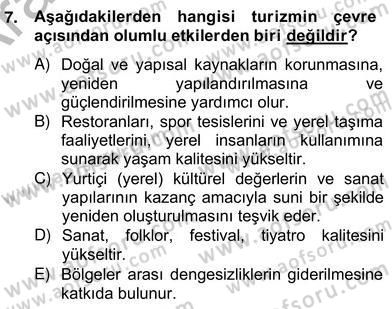 Alternatif Turizm Dersi 2012 - 2013 Yılı (Vize) Ara Sınav Soruları 7. Soru