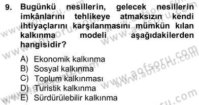Alternatif Turizm Dersi 2012 - 2013 Yılı (Vize) Ara Sınav Soruları 9. Soru