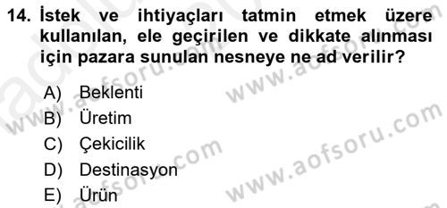 Alternatif Turizm Dersi 2015 - 2016 Yılı (Vize) Ara Sınav Soruları 14. Soru